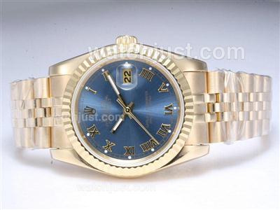 Rolex Datejust Automatic Full Gold with Blue Dial-Roman Marking