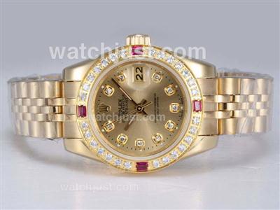 Rolex Datejust Automatic Full Gold with Diamond Bezel and Marking-Golden Dial