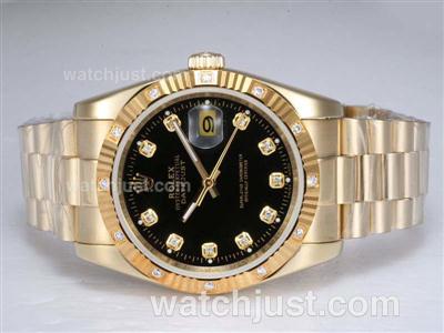 Rolex Datejust Automatic Full Gold with Diamond Marking-Black Dial