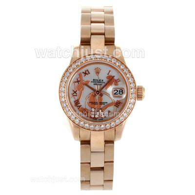 Rolex Datejust Automatic Full Rose Gold Diamond Bezel Roman Markers with MOP Dial-Flowers Illustration