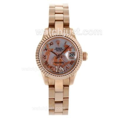 Rolex Datejust Automatic Full Rose Gold Roman Markers with MOP Dial-Flowers Illustration