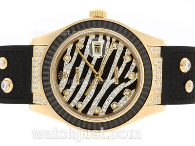 Rolex Datejust Automatic Gold Case Diamond Marking with Black Ruby Bezel-Royal Black Design Diamond Crested Dial