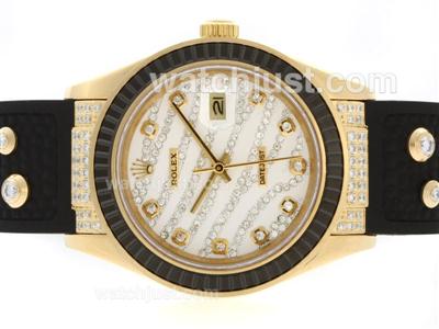 Rolex Datejust Automatic Gold Case Diamond Marking with Black Ruby Bezel-White Diamond Crested Dial