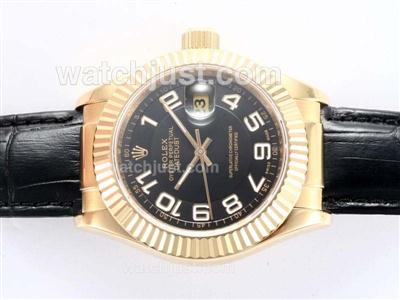 Rolex Datejust Automatic Gold Case with Black Dial New Version-Number Marking