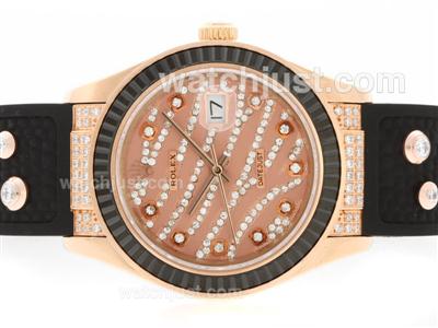 Rolex Datejust Automatic Rose Gold Case Diamond Marking with Black Ruby Bezel-Brown Diamond Crested Dial