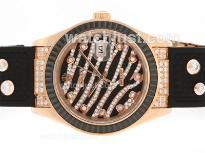 Rolex Datejust Automatic Rose Gold Case Diamond Marking with Black Ruby Bezel-Royal Black Design Diamond Crested Dial