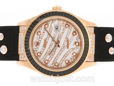 Rolex Datejust Automatic Rose Gold Case Diamond Marking with Black Ruby Bezel-White Diamond Crested Dial