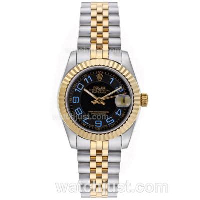 Rolex Datejust Automatic Two Tone Blue Number Markers with Black Dial-Mid Size