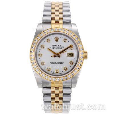 Rolex Datejust Automatic Two Tone Diamond Bezel and Markers with White Dial-Sapphire Glass