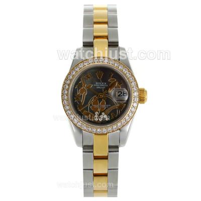 Rolex Datejust Automatic Two Tone Diamond Bezel Roman Markers with MOP Dial-Flowers Illustration