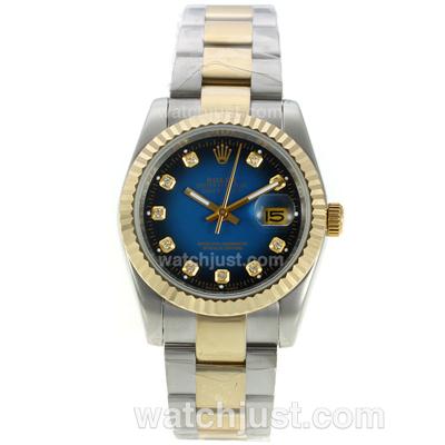 Rolex Datejust Automatic Two Tone Diamond Markers with Blue Dial