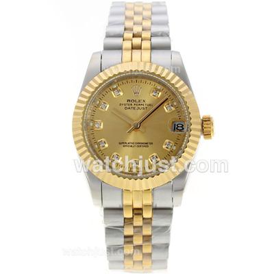 Rolex Datejust Automatic Two Tone Diamond Markers with Golden Dial-Sapphire Glass