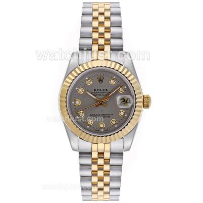 Rolex Datejust Automatic Two Tone Diamond Markers with Gray Dial-Mid Size