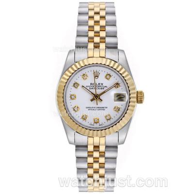 Rolex Datejust Automatic Two Tone Diamond Markers with White Dial-Mid Size