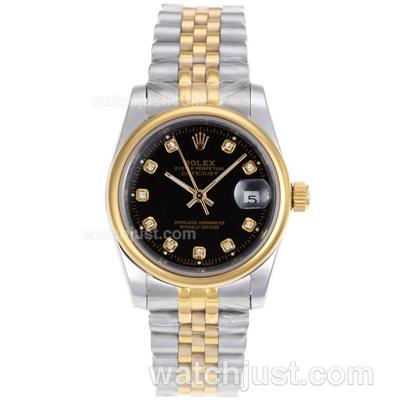 Rolex Datejust Automatic Two Tone Diamond Marking with Black Dial-Sapphire Glass