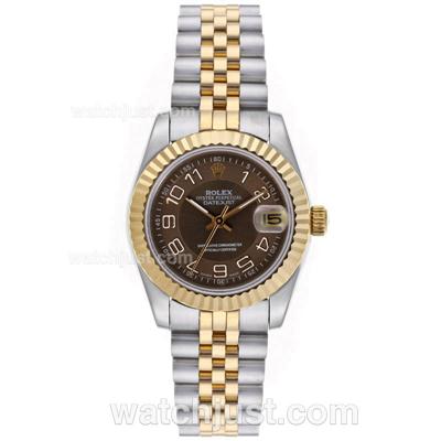 Rolex Datejust Automatic Two Tone Number Markers with Brown Dial-Mid Size