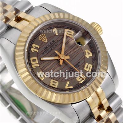 Rolex Datejust Automatic Two Tone Number Markers with Brown Wave Dial-Mid Size