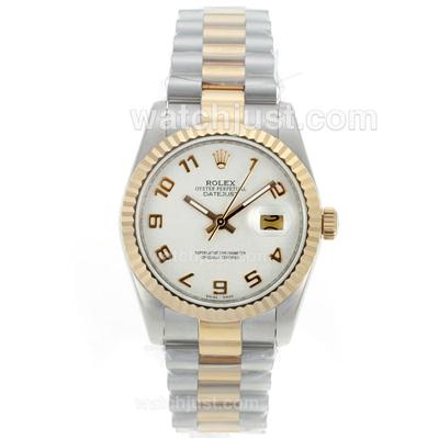 Rolex Datejust Automatic Two Tone Number Markers with White Computer Dial S/S