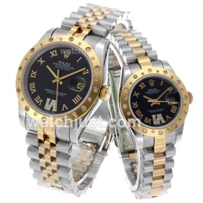 Rolex Datejust Automatic Two Tone Roman Markers with Black Dial-Sapphire Glass