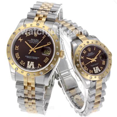 Rolex Datejust Automatic Two Tone Roman Markers with Brown Dial-Sapphire Glass