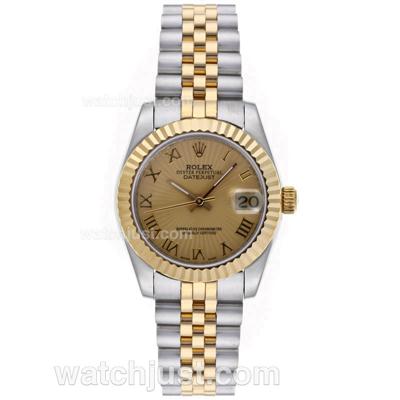 Rolex Datejust Automatic Two Tone Roman Markers with Golden Dial-Mid Size