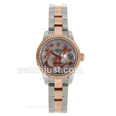 Rolex Datejust Automatic Two Tone Roman Markers with White MOP Dial-Flowers Illustration