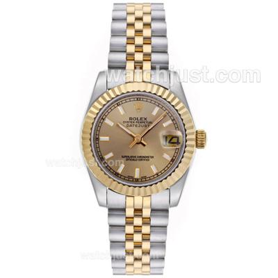 Rolex Datejust Automatic Two Tone Stick Markers with Golden Dial-Mid Size