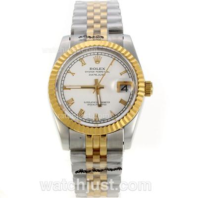 Rolex Datejust Automatic Two Tone Stick Markers with White Dial-18K Plated Gold Movement