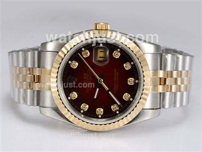Rolex Datejust Automatic Two Tone with Diamond Marking-Red Dial