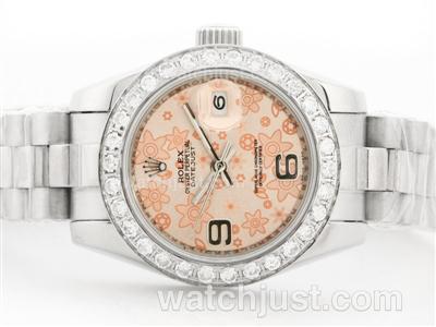 Rolex Datejust Automatic with Champagne Floral Motif Dial with Diamond Bezel-2009 New Version