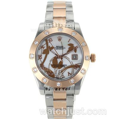 Rolex Datejust II Automatic Two Tone Diamond Markers with MOP Dial-Flowers Illustration