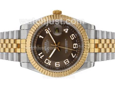 Rolex Datejust II Automatic Two Tone Number Markers with Brown Dial