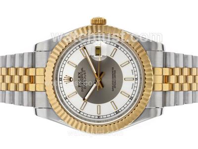 Rolex Datejust II Automatic Two Tone Stick Markers with Gray/White Dial