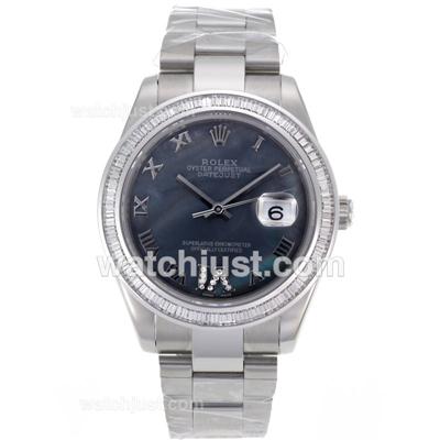 Rolex Datejust II Swiss ETA 2836 Movement CZ Diamond Bezel Roman Markers with Black MOP Dial