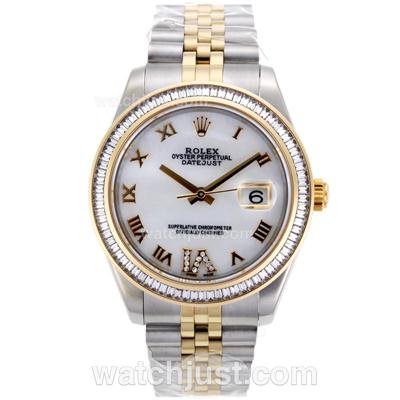 Rolex Datejust II Swiss ETA 2836 Movement Two Tone CZ Diamond Bezel Roman Markers with MOP Dial