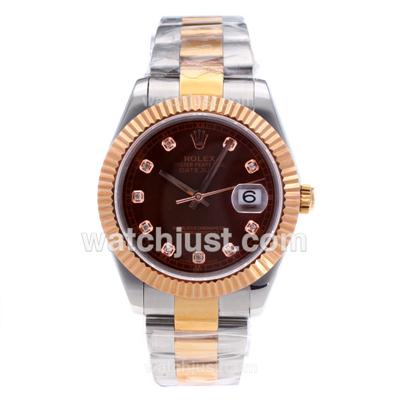 Rolex Datejust II Swiss ETA 2836 Movement Two Tone Diamond Markers with Brown Dial