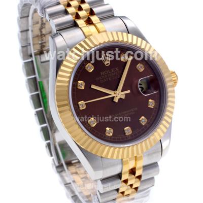 Rolex Datejust II Swiss ETA 2836 Movement Two Tone Diamond Markers with Brown Dial