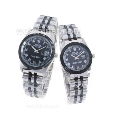 Rolex Datejust Roman Markers with Black Dial-Couple Watch