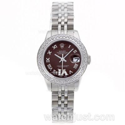 Rolex Datejust Swiss ETA 2671 Movement Diamond Bezel Roman Markers with Brown Dial S/S-Lady Size