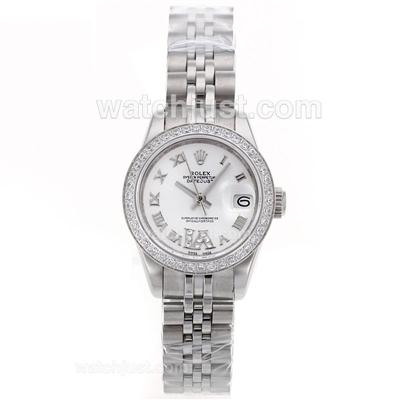 Rolex Datejust Swiss ETA 2671 Movement Diamond Bezel Roman Markers with White Dial S/S-Lady Size