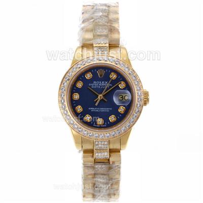 Rolex Datejust Swiss ETA 2671 Movement Full Gold Case With Blue Dial-Lady Size