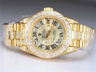 Rolex Datejust Swiss ETA 2671 Movement Full Gold with Diamond Bezel and Marking-Gold Dial Lady Size