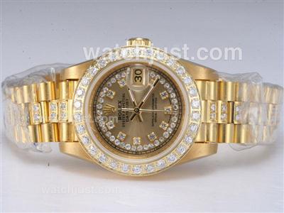 Rolex Datejust Swiss ETA 2671 Movement Full Gold with Diamond Bezel and Marking-Golden Dial Lady Size