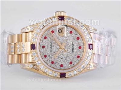 Rolex Datejust Swiss ETA 2671 Movement Full Gold with Full Diamond-Lady Size