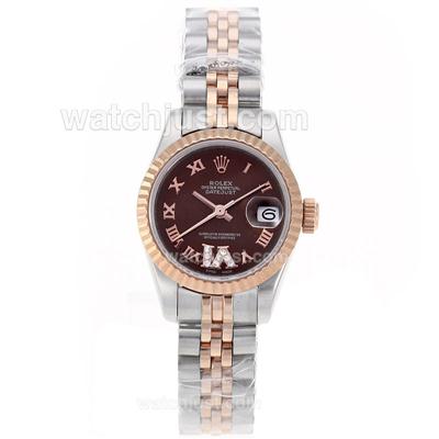 Rolex Datejust Swiss ETA 2671 Movement Two Tone Roman Markers with Brown Dial S/S-Lady Size