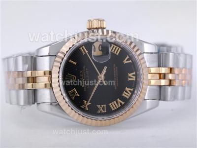 Rolex Datejust Swiss ETA 2671 Movement Two Tone with Black Dial-Roman Marking Lady Size