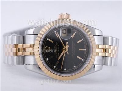 Rolex Datejust Swiss ETA 2671 Movement Two Tone with Black Dial-Stick Marking Lady Size