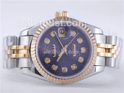 Rolex Datejust Swiss ETA 2671 Movement Two Tone with Blue Computer Dial-Diamond Marking Lady Size