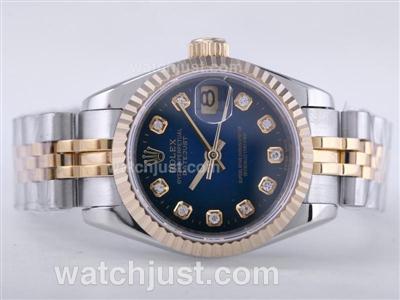 Rolex Datejust Swiss ETA 2671 Movement Two Tone with Blue Dial-Diamond Marking Lady Size