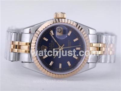 Rolex Datejust Swiss ETA 2671 Movement Two Tone with Blue Dial-Stick Marking Lady Size